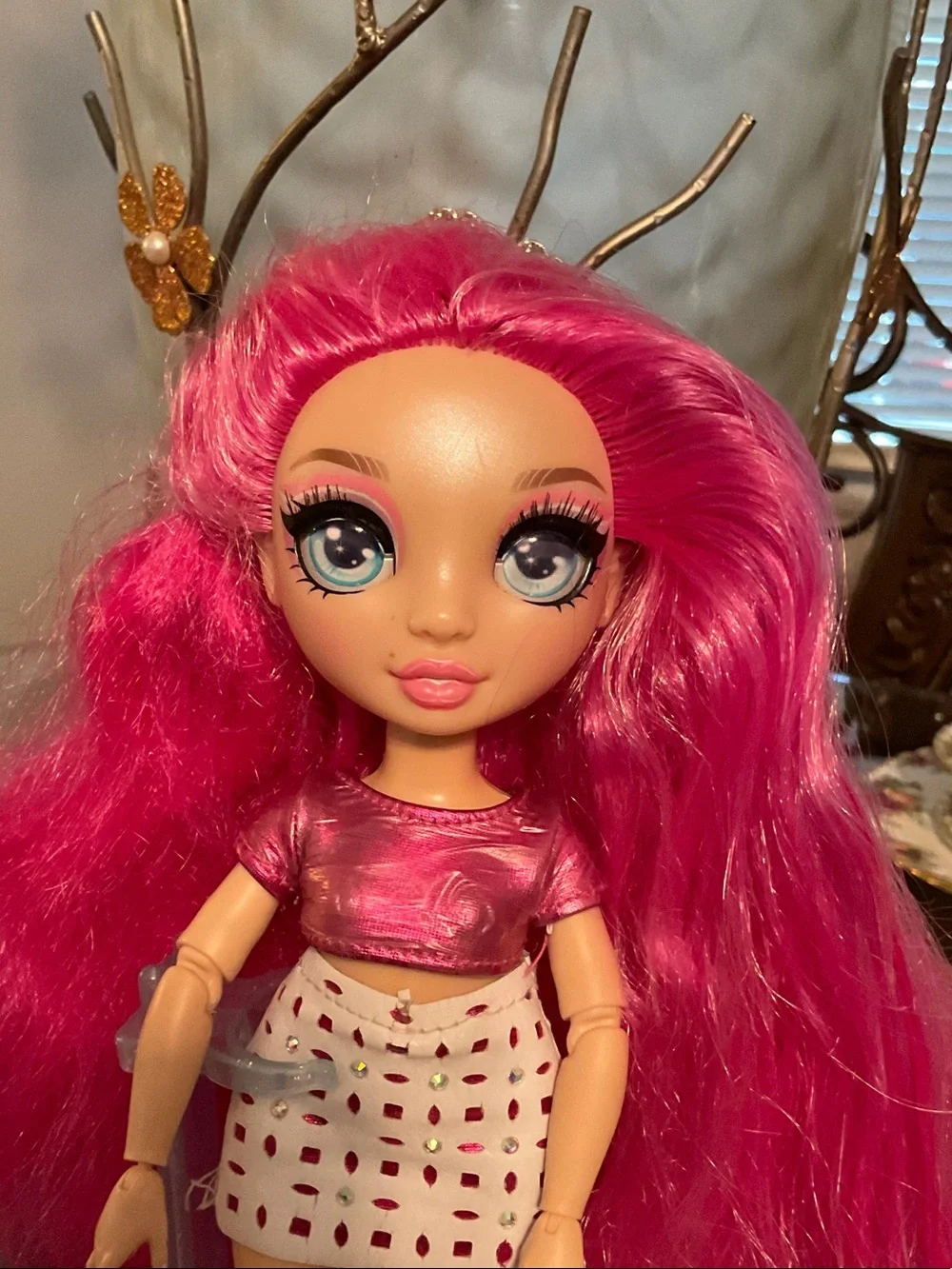 Rainbow Pink-Haired Fashion Doll with Shiny Top